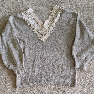 Gray Sweater with Lace Detail